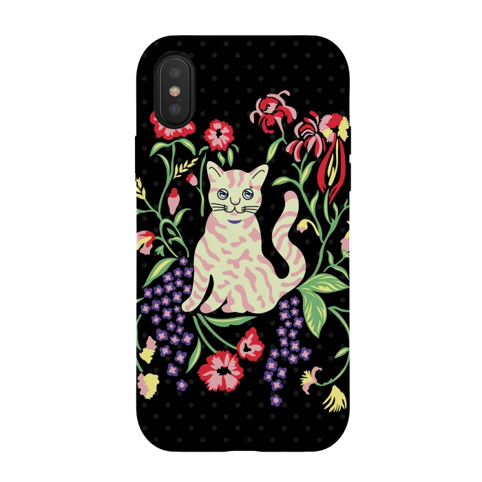 iPhone Xs / X StrongFit Cutie Cat with Flowers by Michael Cheung