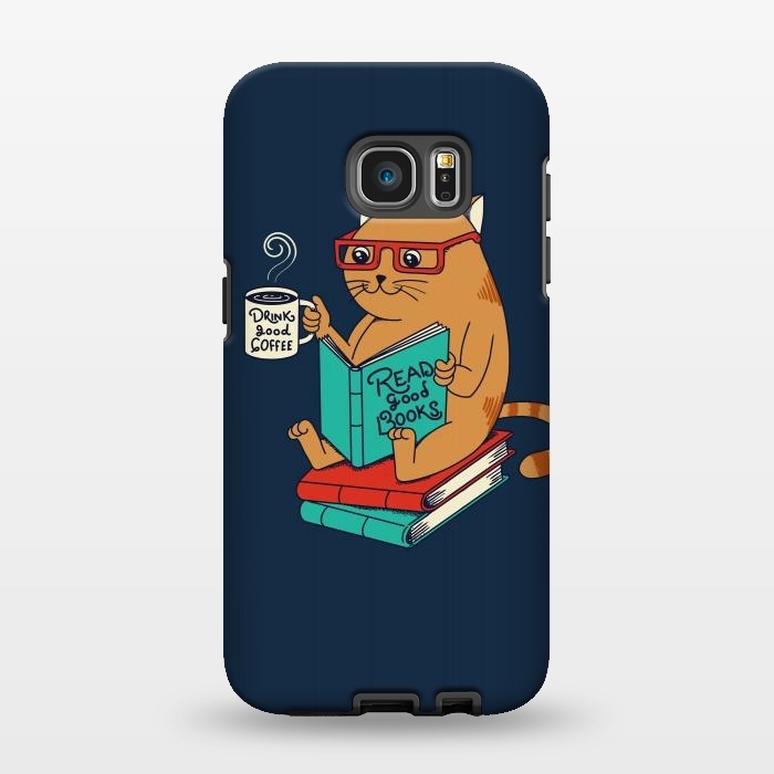 Galaxy S7 EDGE StrongFit Cat drink good coffee read good books by Coffee Man