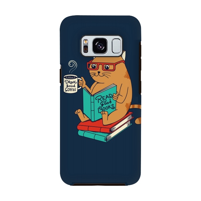 Galaxy S8 StrongFit Cat drink good coffee read good books by Coffee Man