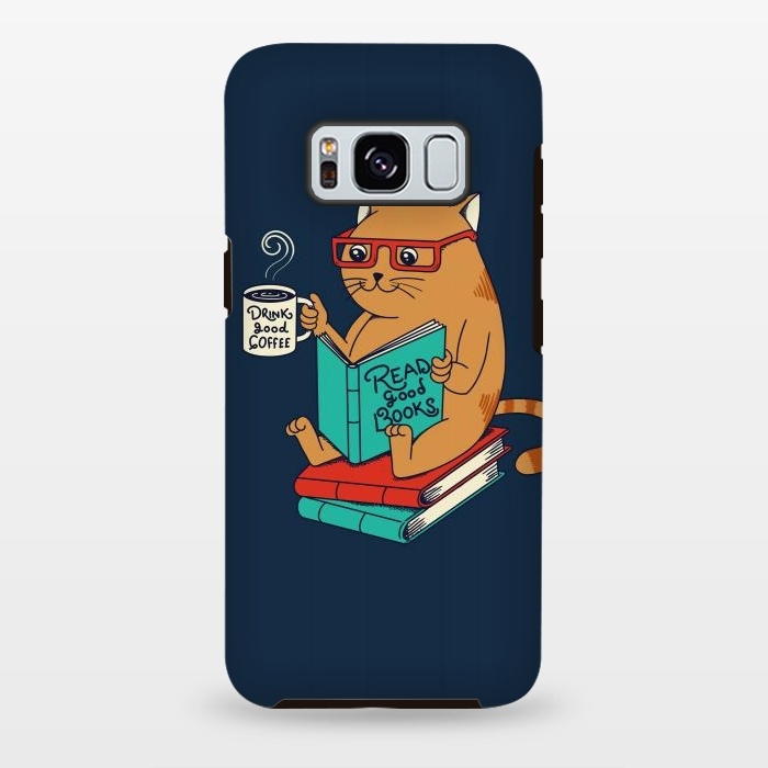 Galaxy S8 plus StrongFit Cat drink good coffee read good books by Coffee Man