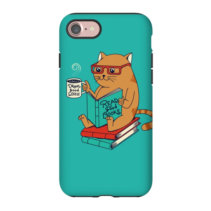 iPhone 7 StrongFit Cat coffee and books by Coffee Man