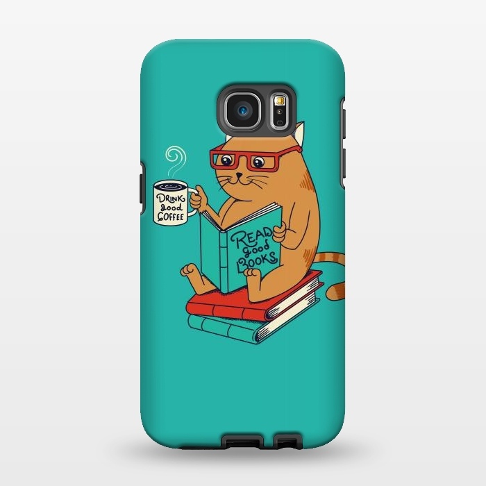 Galaxy S7 EDGE StrongFit Cat coffee and books by Coffee Man