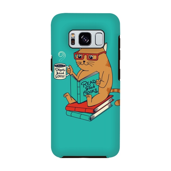 Galaxy S8 StrongFit Cat coffee and books by Coffee Man
