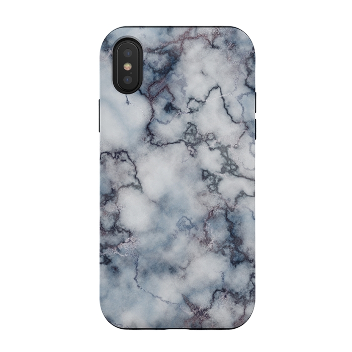 iPhone Xs / X StrongFit Blue and Silver Veined Marble by CatJello