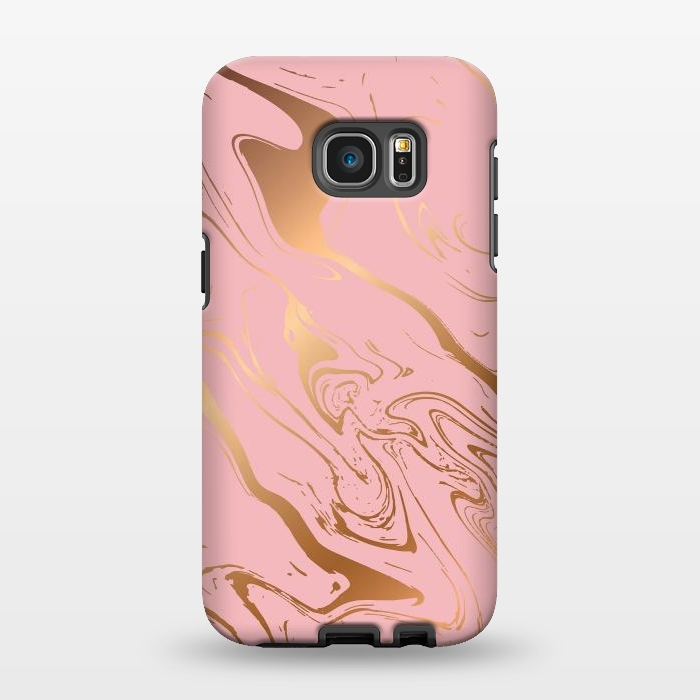 Galaxy S7 EDGE StrongFit Liquid marble texture design, pink and gold by Jelena Obradovic