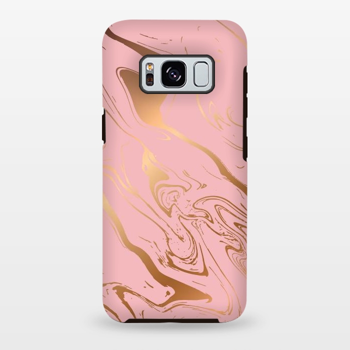 Galaxy S8 plus StrongFit Liquid marble texture design, pink and gold by Jelena Obradovic