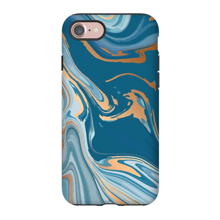 iPhone 7 StrongFit Liquid Blue Marble and Gold 014 by Jelena Obradovic