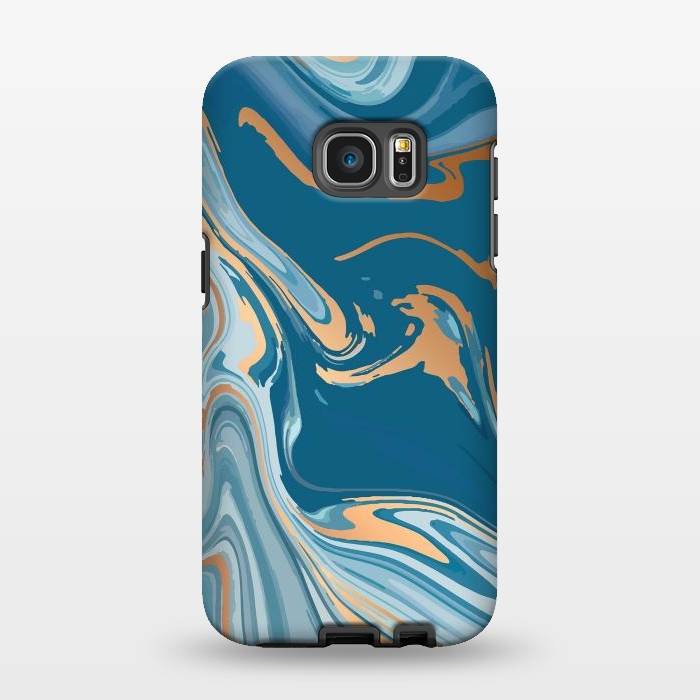 Galaxy S7 EDGE StrongFit Liquid Blue Marble and Gold 014 by Jelena Obradovic