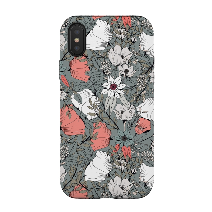 iPhone Xs / X StrongFit Botanical Pattern Gray by Jelena Obradovic