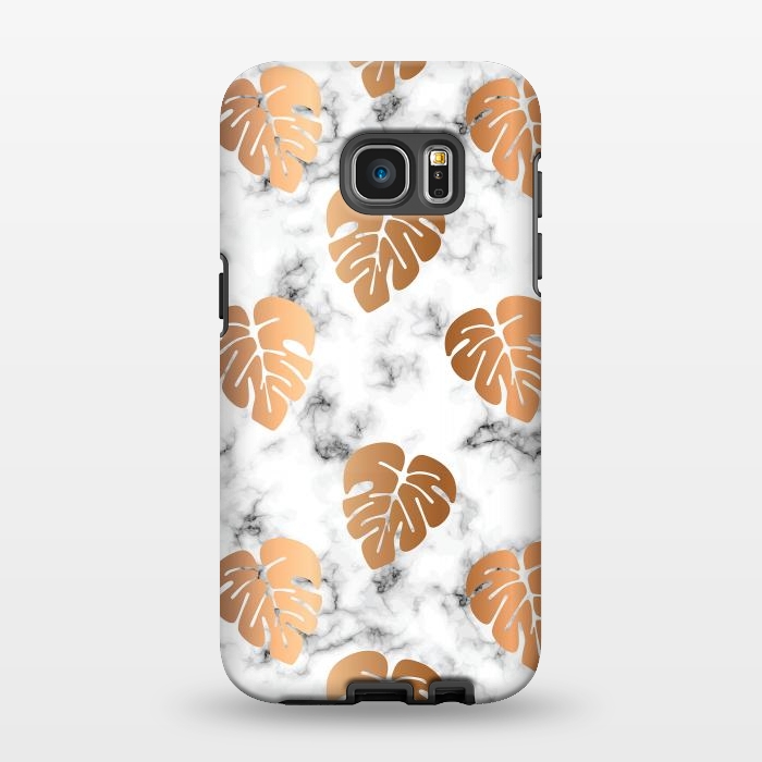 Galaxy S7 EDGE StrongFit Golden Monstera on Marble Pattern 048 by Jelena Obradovic