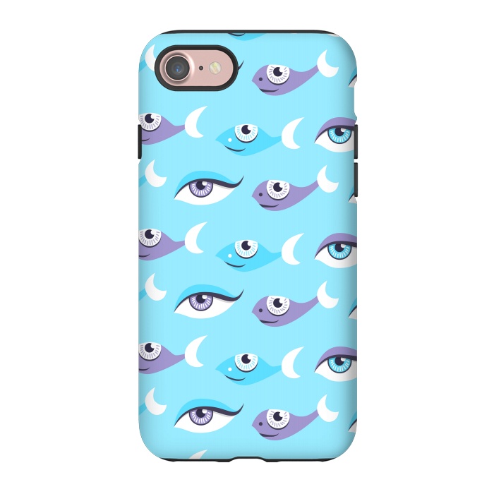 iPhone 7 StrongFit Pattern of purple and blue eyes and fish in sea by Boriana Giormova