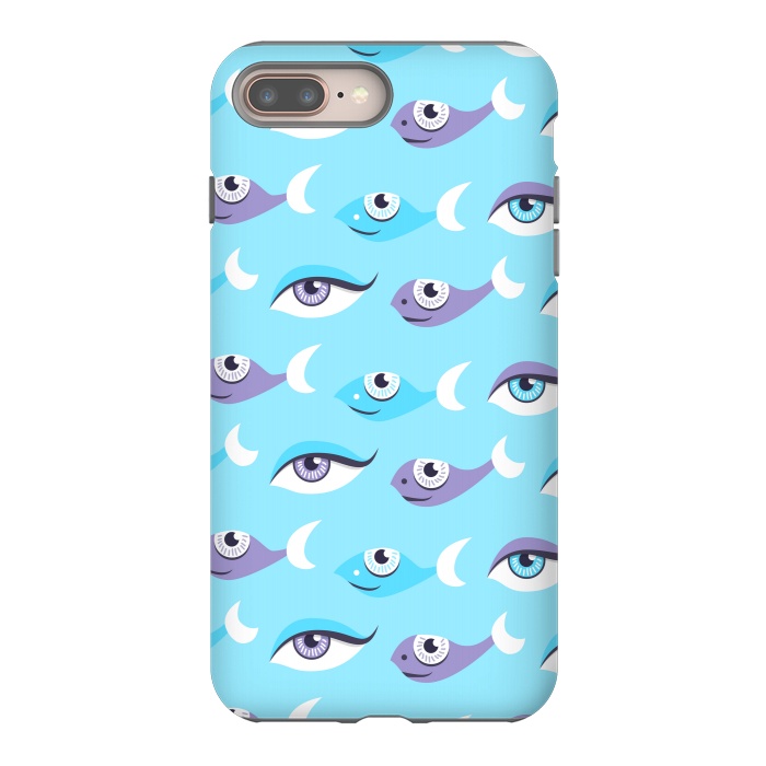 iPhone 7 plus StrongFit Pattern of purple and blue eyes and fish in sea by Boriana Giormova