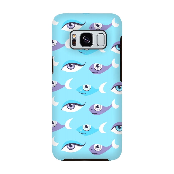 Galaxy S8 StrongFit Pattern of purple and blue eyes and fish in sea by Boriana Giormova