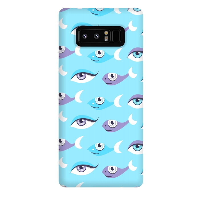 Galaxy Note 8 StrongFit Pattern of purple and blue eyes and fish in sea by Boriana Giormova
