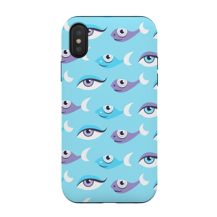 iPhone Xs / X StrongFit Pattern of purple and blue eyes and fish in sea by Boriana Giormova