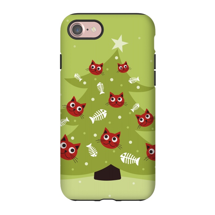 iPhone 7 StrongFit Cat Christmas Tree With Fish Ornaments by Boriana Giormova