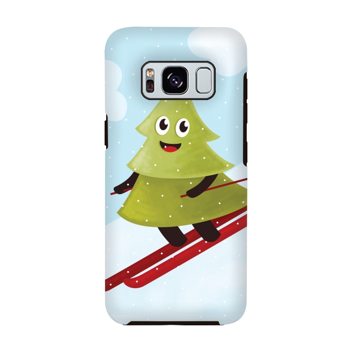 Galaxy S8 StrongFit Happy Skiing Pine Tree by Boriana Giormova