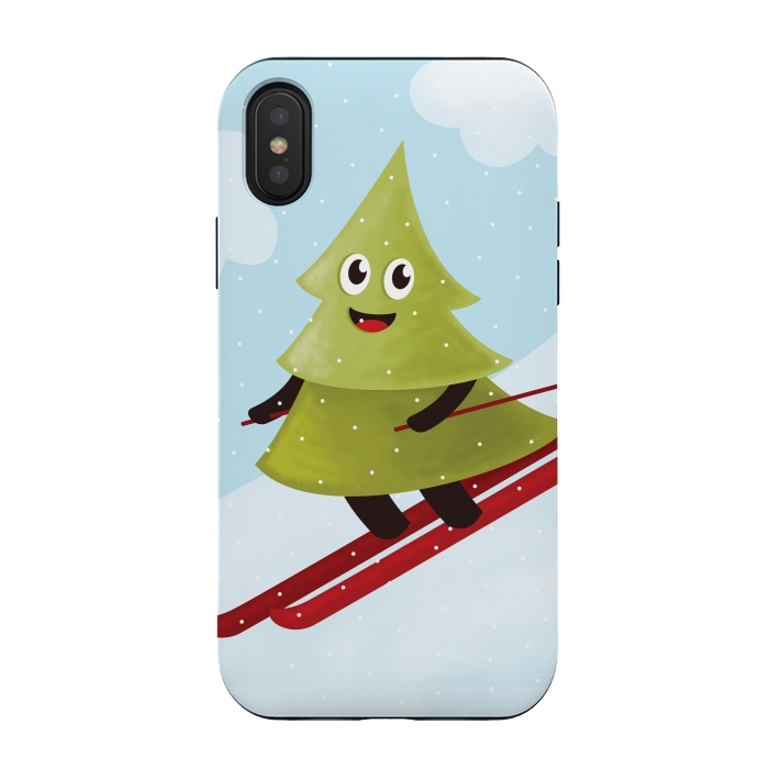 iPhone Xs / X StrongFit Happy Skiing Pine Tree by Boriana Giormova