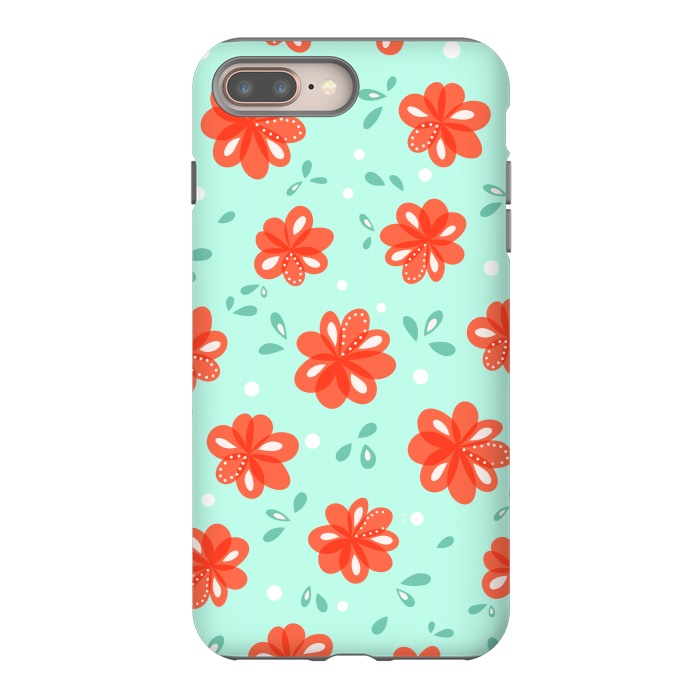 iPhone 7 plus StrongFit Cheerful Decorative Red Flowers Pattern by Boriana Giormova