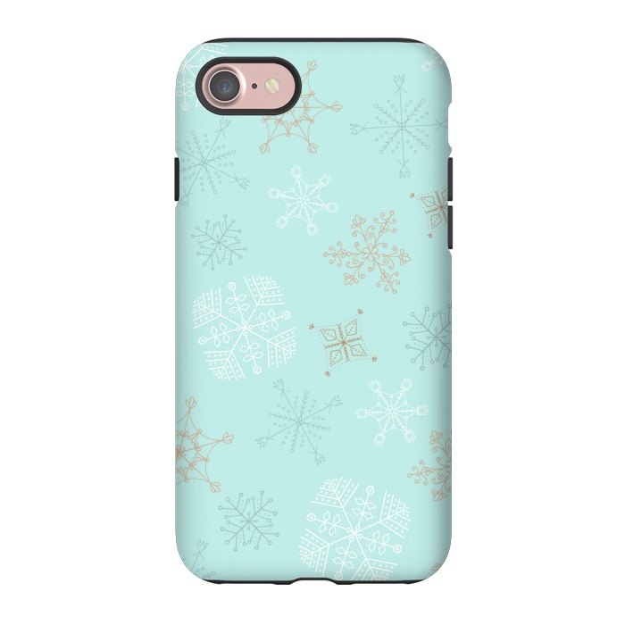 iPhone 7 StrongFit Wintery Gold Snowflakes on Blue by Paula Ohreen