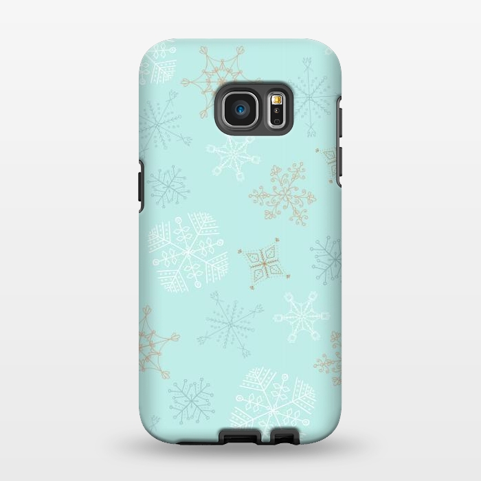 Galaxy S7 EDGE StrongFit Wintery Gold Snowflakes on Blue by Paula Ohreen