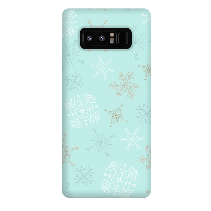 Galaxy Note 8 StrongFit Wintery Gold Snowflakes on Blue by Paula Ohreen