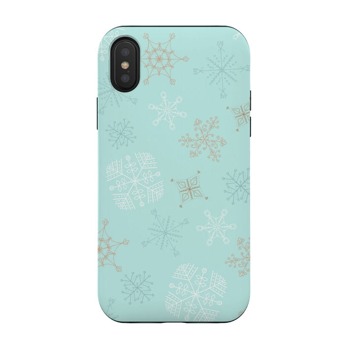 iPhone Xs / X StrongFit Wintery Gold Snowflakes on Blue by Paula Ohreen