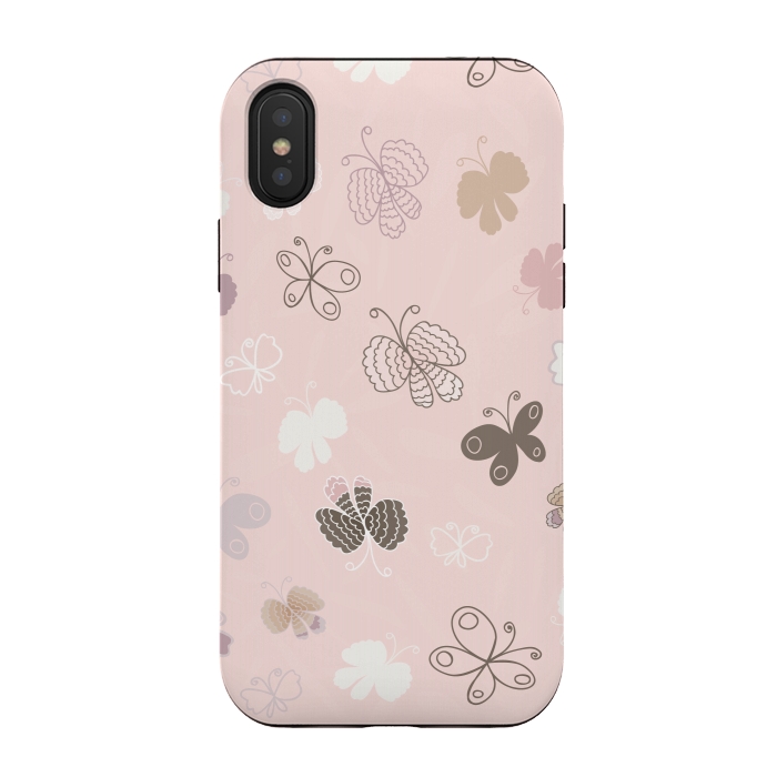 iPhone Xs / X StrongFit Pretty Pink and Purple Butterflies on Light Pink by Paula Ohreen