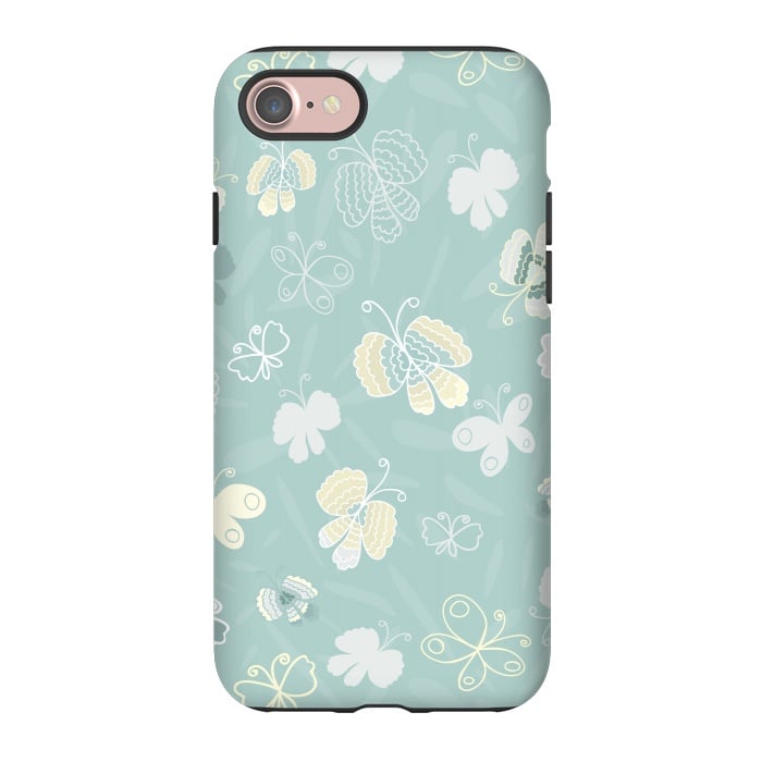 iPhone 7 StrongFit Pretty Yellow and White Butterflies on Teal by Paula Ohreen
