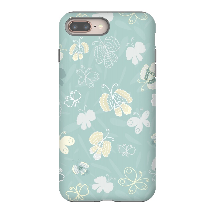 iPhone 7 plus StrongFit Pretty Yellow and White Butterflies on Teal by Paula Ohreen