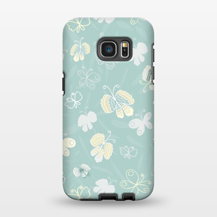 Galaxy S7 EDGE StrongFit Pretty Yellow and White Butterflies on Teal by Paula Ohreen