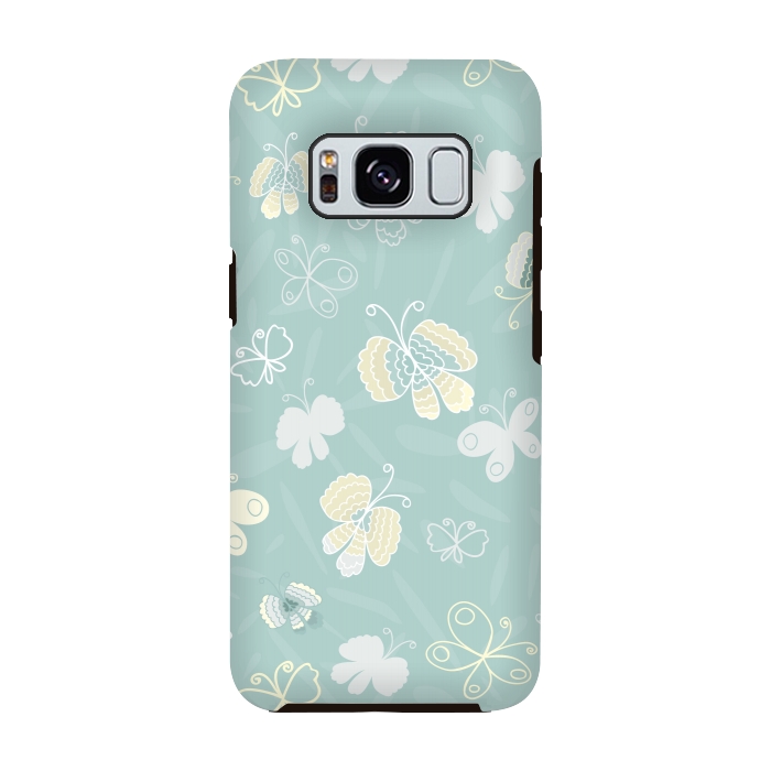 Galaxy S8 StrongFit Pretty Yellow and White Butterflies on Teal by Paula Ohreen