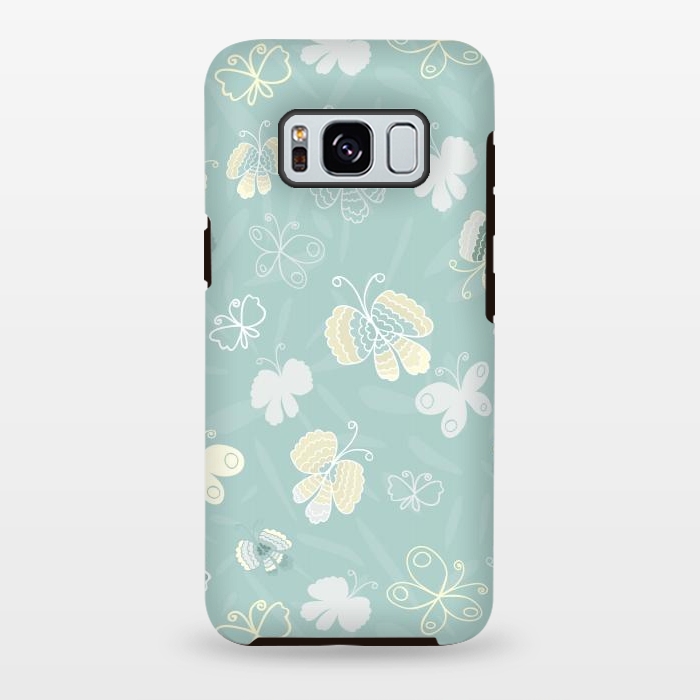 Galaxy S8 plus StrongFit Pretty Yellow and White Butterflies on Teal by Paula Ohreen