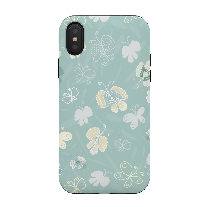 iPhone Xs / X StrongFit Pretty Yellow and White Butterflies on Teal by Paula Ohreen