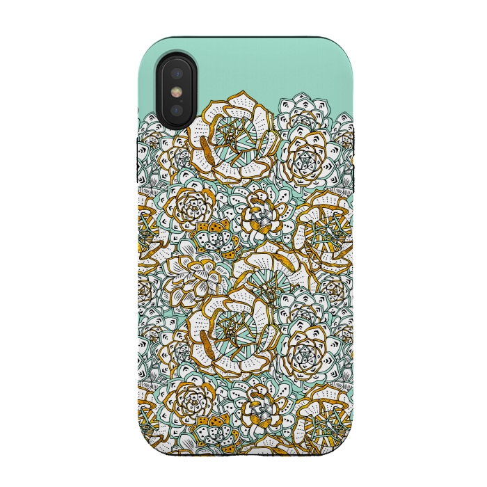 iPhone Xs / X StrongFit Mint Succulents by Pom Graphic Design