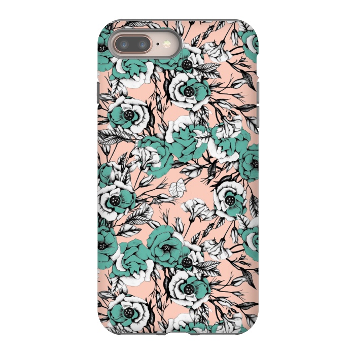 iPhone 7 plus StrongFit Blue and pink floral by Mmartabc