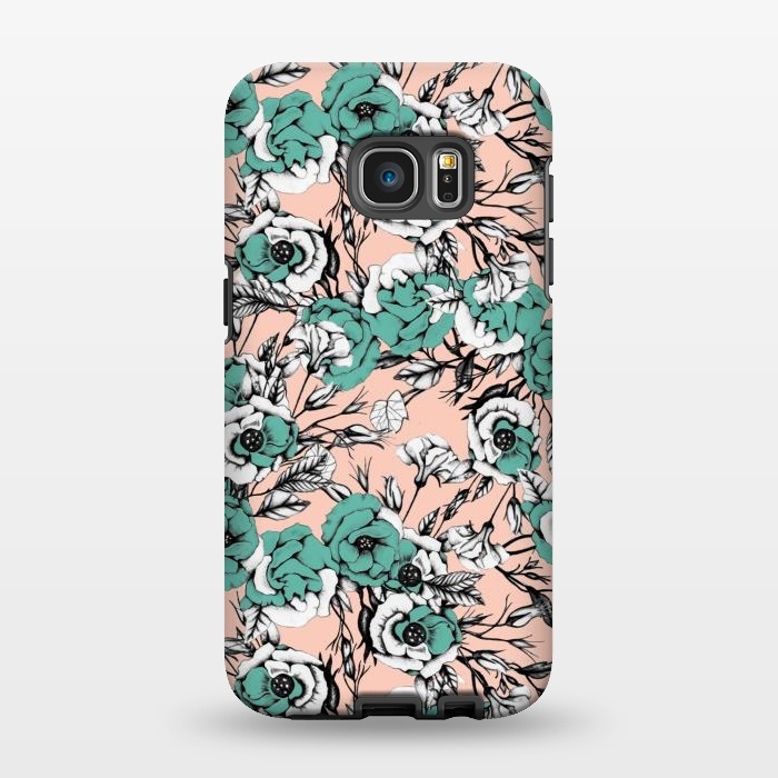 Galaxy S7 EDGE StrongFit Blue and pink floral by Mmartabc