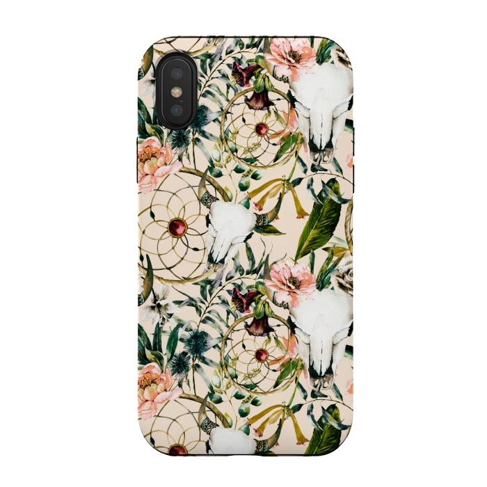 iPhone Xs / X StrongFit Bohemian dreamcatcher and skull floral  by Mmartabc