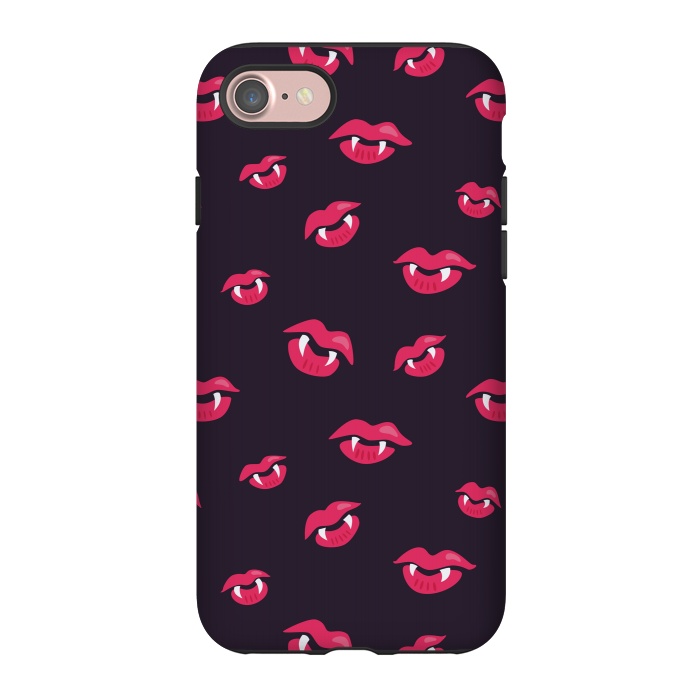 iPhone 7 StrongFit Pink Vampire Lips And Fangs Pattern by Boriana Giormova