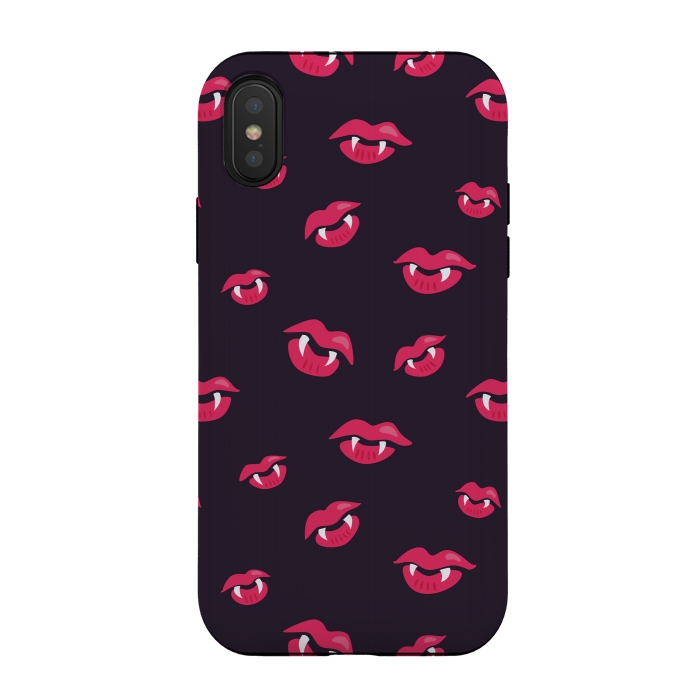 iPhone Xs / X StrongFit Pink Vampire Lips And Fangs Pattern by Boriana Giormova