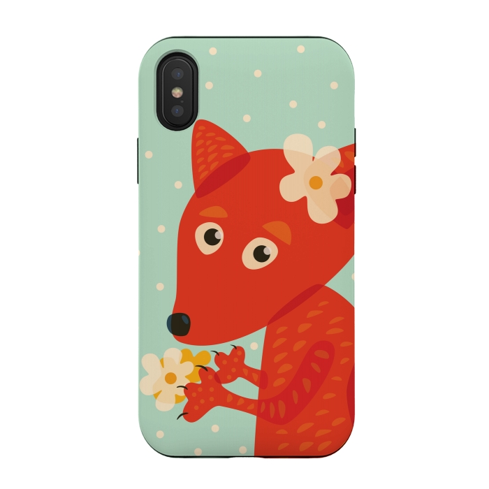 iPhone Xs / X StrongFit Cute Fox With Flowers by Boriana Giormova