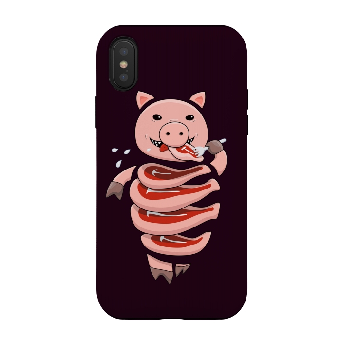 iPhone Xs / X StrongFit Dark Hungry Self Eating Cut In Steaks Pig by Boriana Giormova