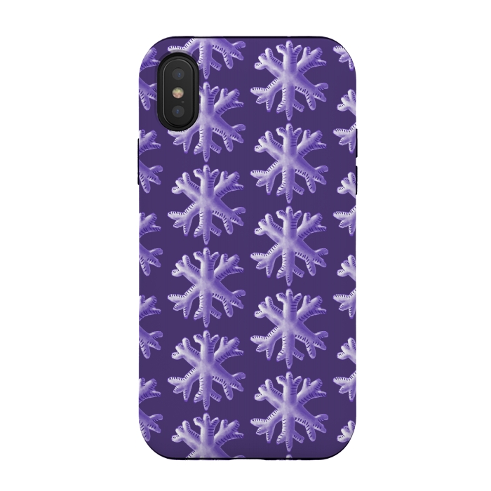iPhone Xs / X StrongFit Ultra Violet Fluffy Snowflake Pattern by Boriana Giormova