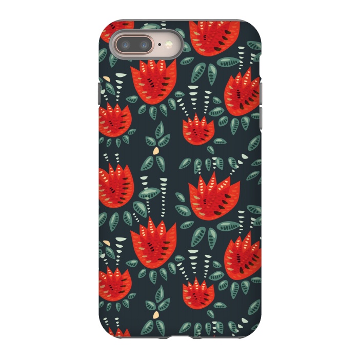 iPhone 7 plus StrongFit Red Tulips Dark Floral Pattern by Boriana Giormova