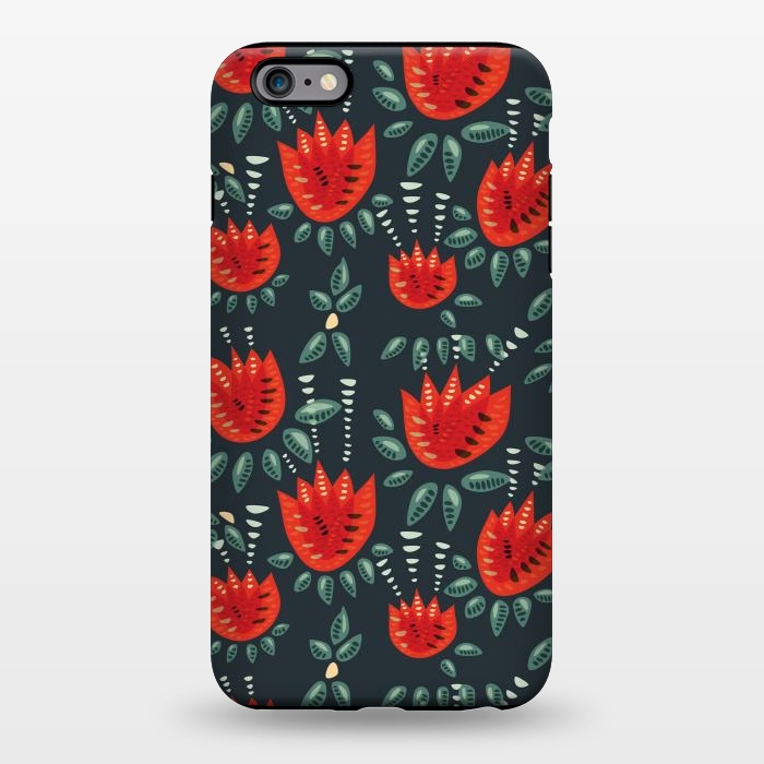 iPhone 6/6s plus StrongFit Red Tulips Dark Floral Pattern by Boriana Giormova