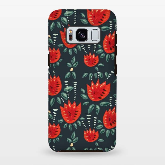 Galaxy S8 plus StrongFit Red Tulips Dark Floral Pattern by Boriana Giormova