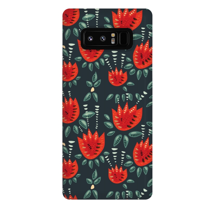 Galaxy Note 8 StrongFit Red Tulips Dark Floral Pattern by Boriana Giormova