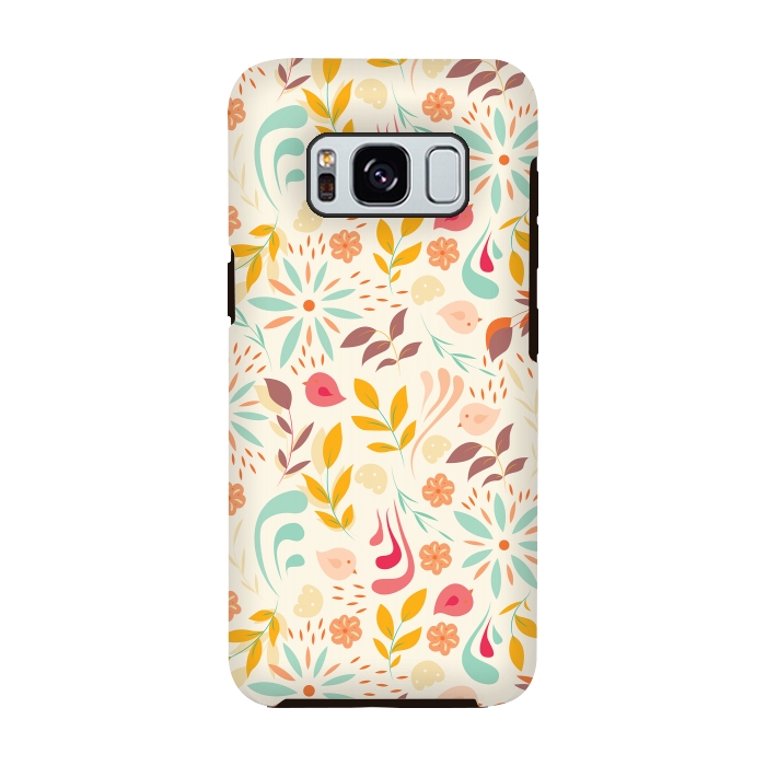 Galaxy S8 StrongFit Birds and Flowers Beige by Jelena Obradovic