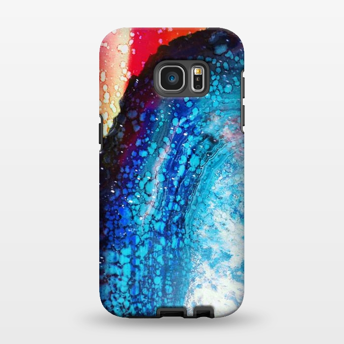 Galaxy S7 EDGE StrongFit Paint splattered marble blue red by Oana 