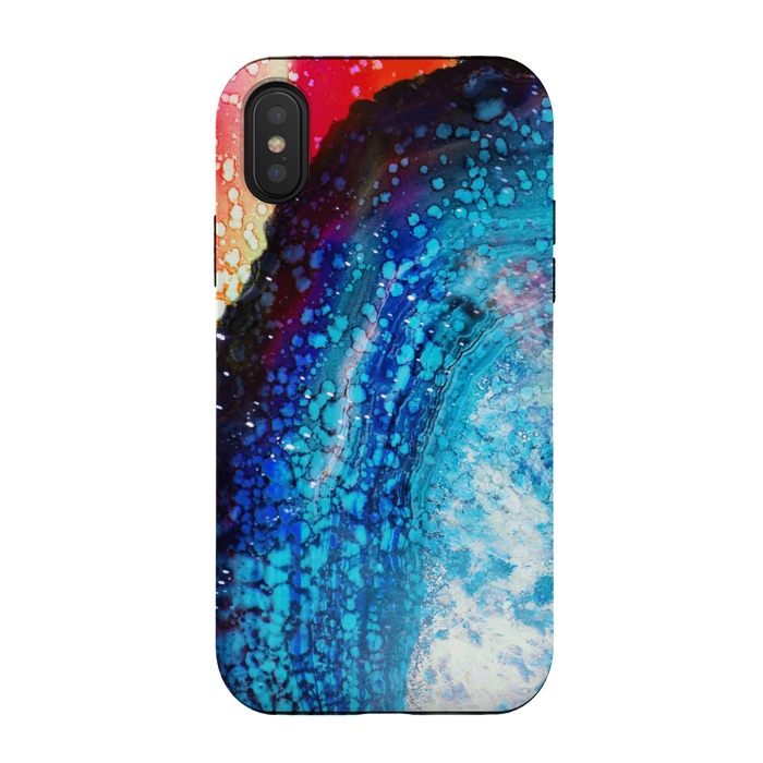 iPhone Xs / X StrongFit Paint splattered marble blue red by Oana 